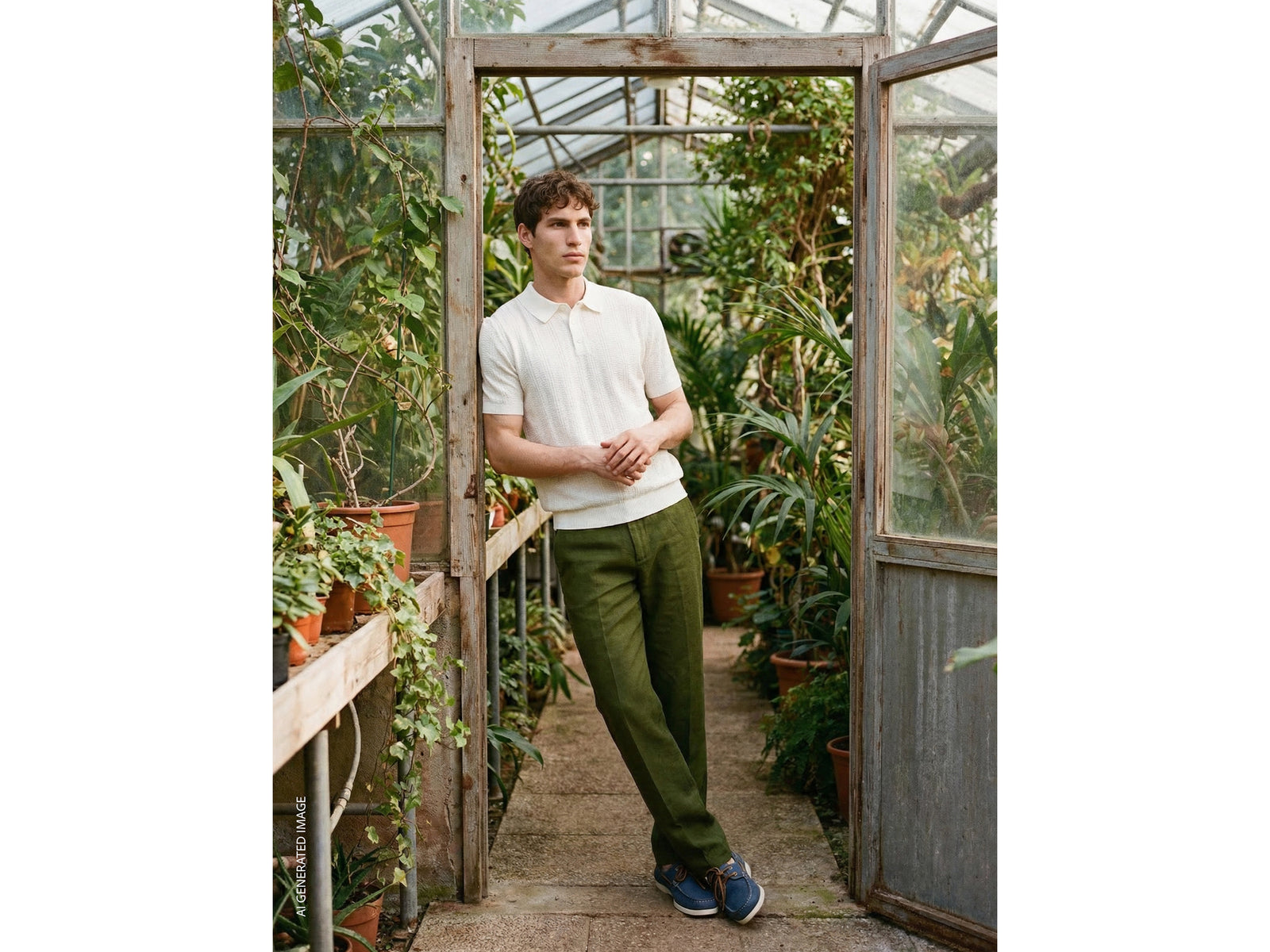 Textured linen blend polo shirt