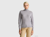 Camisola de gola alta cinza mélange em pura lã Merino - ucb_image_F