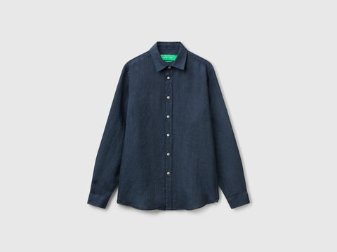 Midnight blue patterned shirt in pure linen - ucb_image_FS