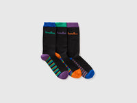 Três pares de meias pretas com inserções multicolor - ucb_image_FS