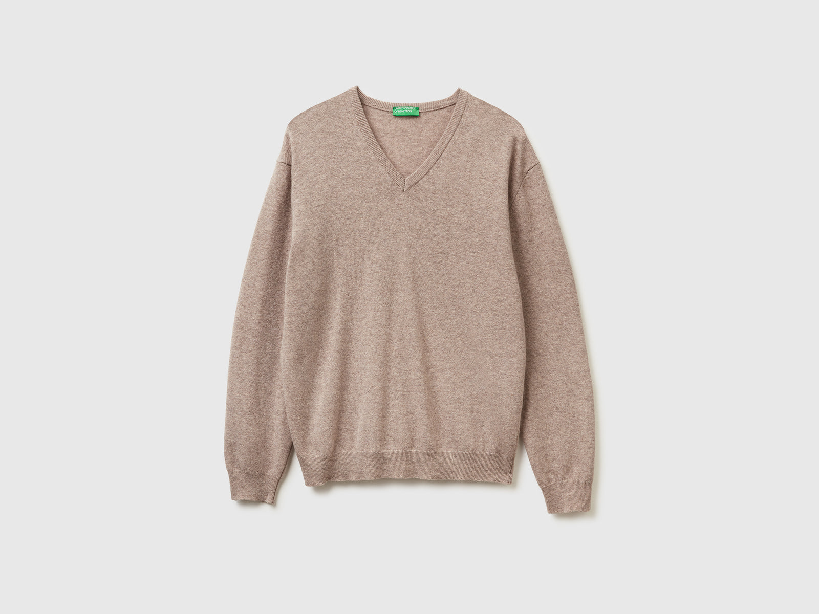 Camisola decote em V tortora em pura lã Merino - ucb_image_FS