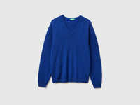 Camisola decote em V azul bluette em pura lã Merino - ucb_image_FS