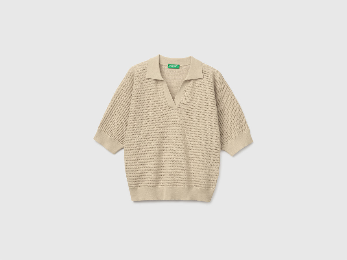 Perforated polo shirt in linen blend - ucb_image_FS