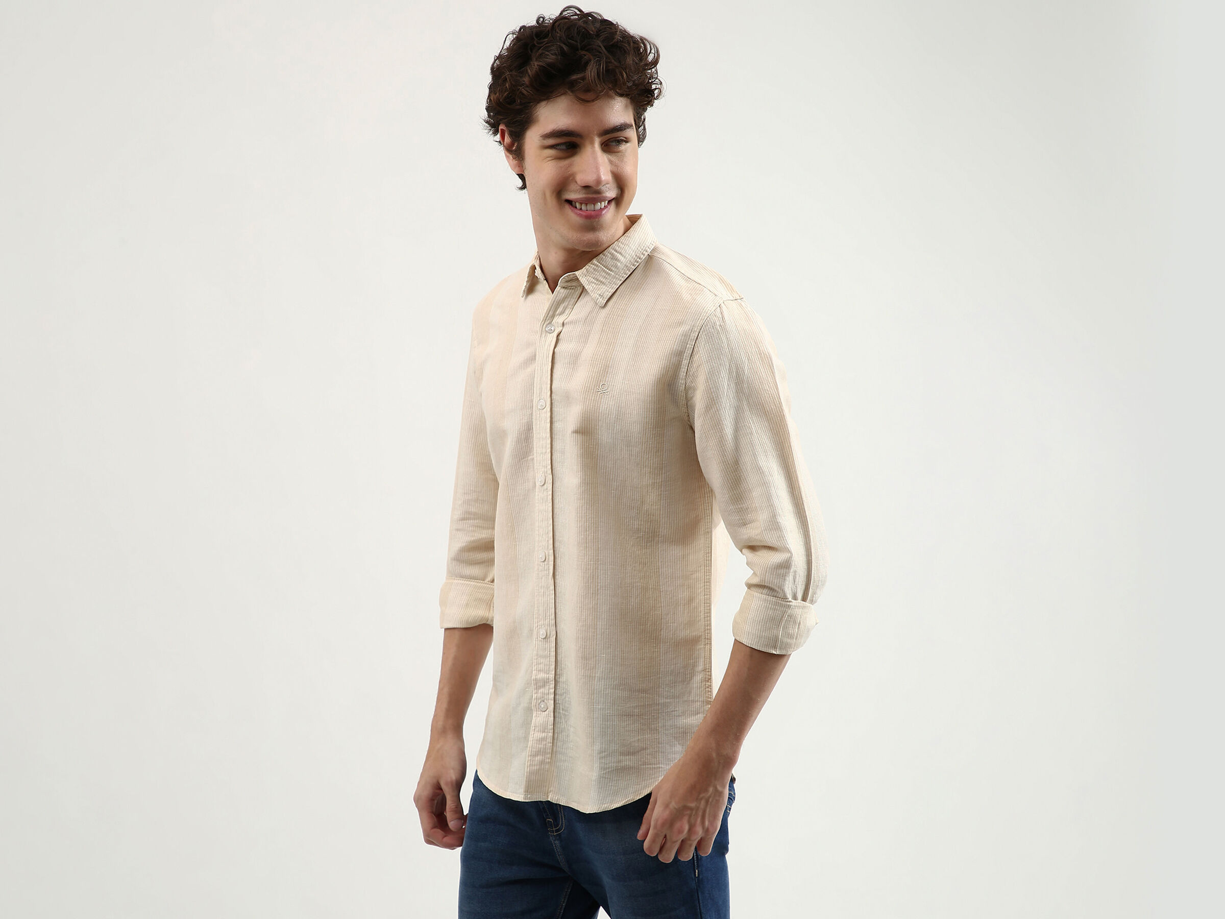 Full Sleeve Cotton Linen Stripe Shirt image number 1