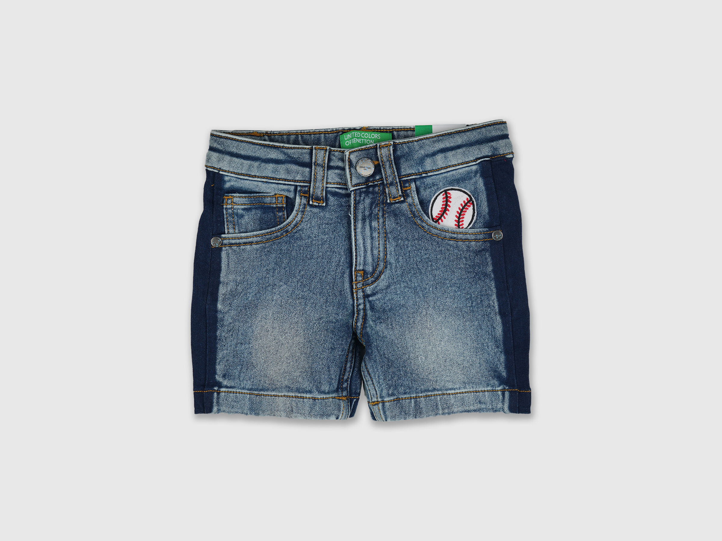 Denim Short With Color Block And Badge image number 0
