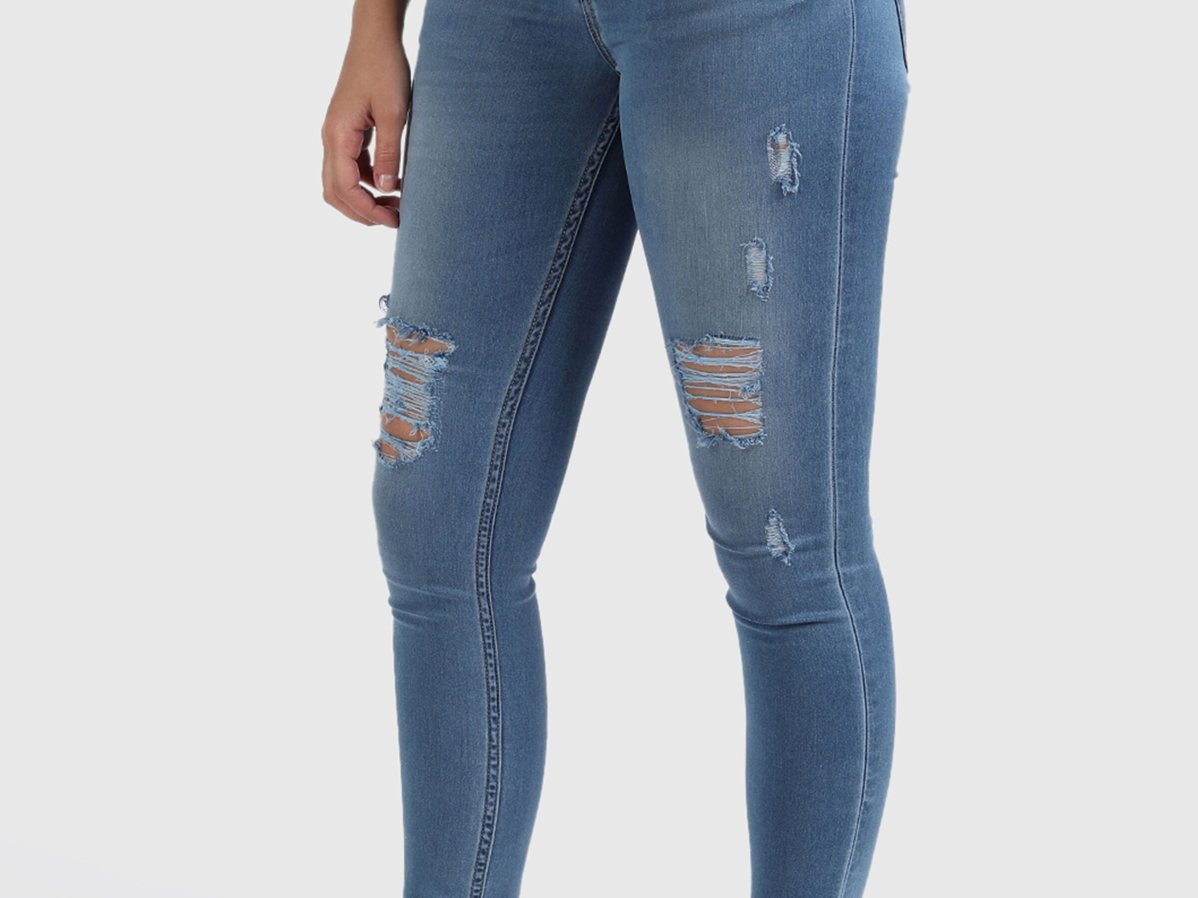 Cotton Ankle Length Denim with Distress image number 1