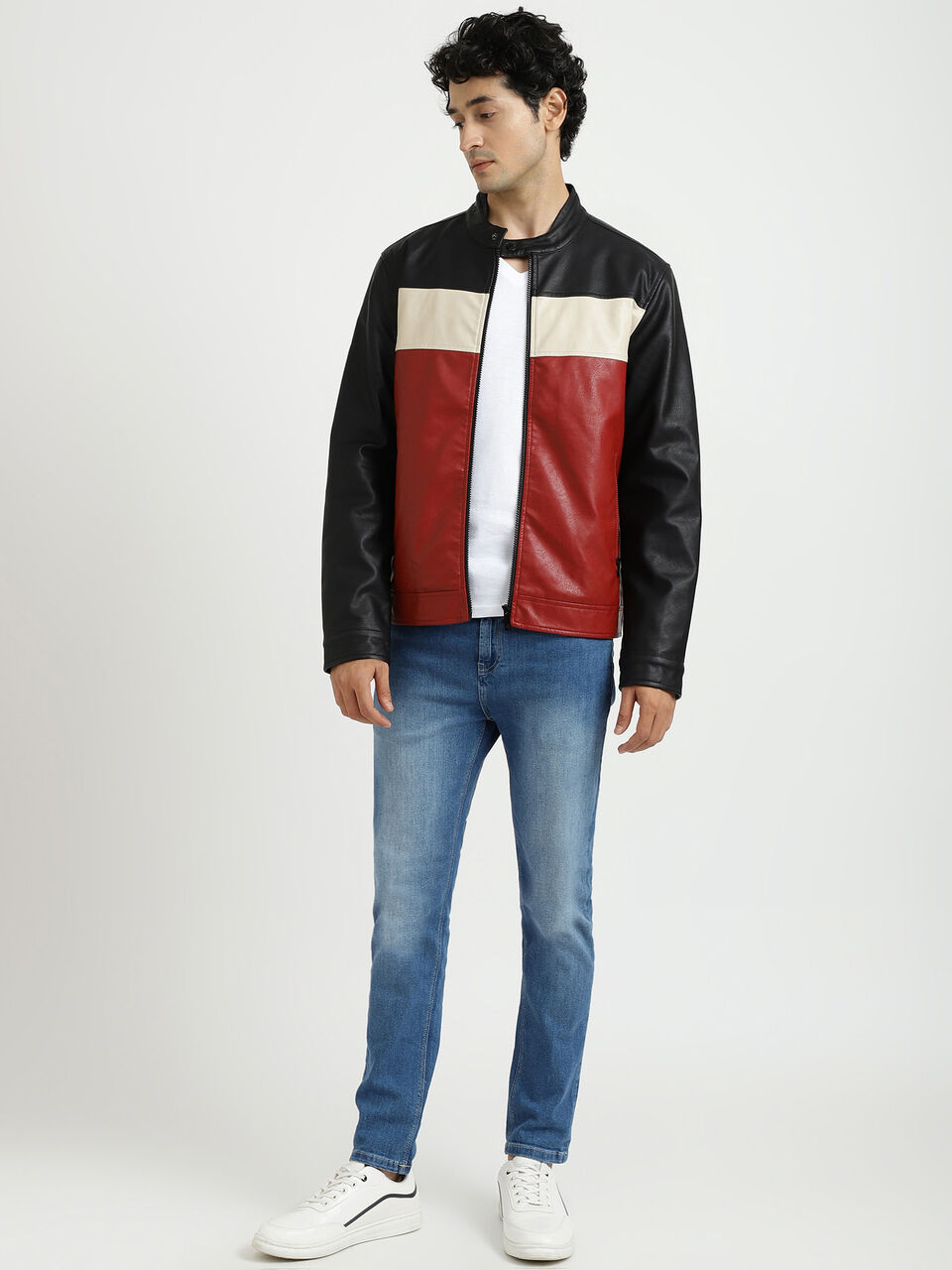 PU COLOR BLOCK JACKET image number null