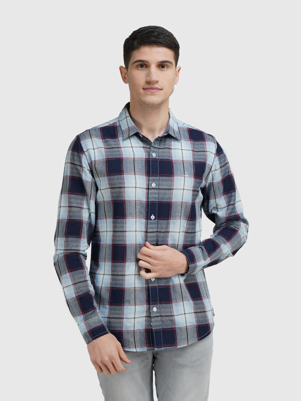 Full Sleeve Dobby Texture Indigo Check  Shirt image number null