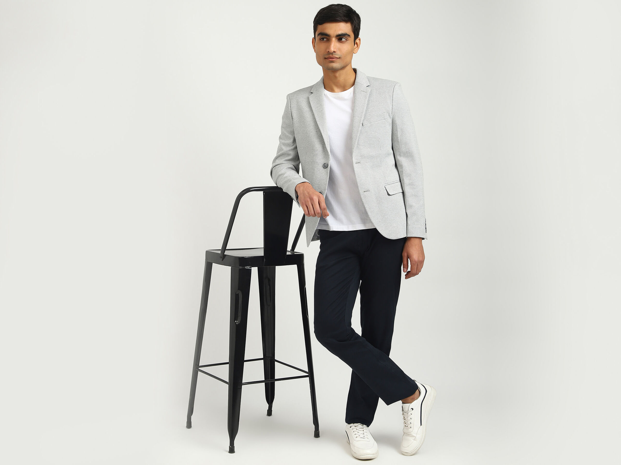 MESH STRUCTURE KNIT BLAZER image number 4