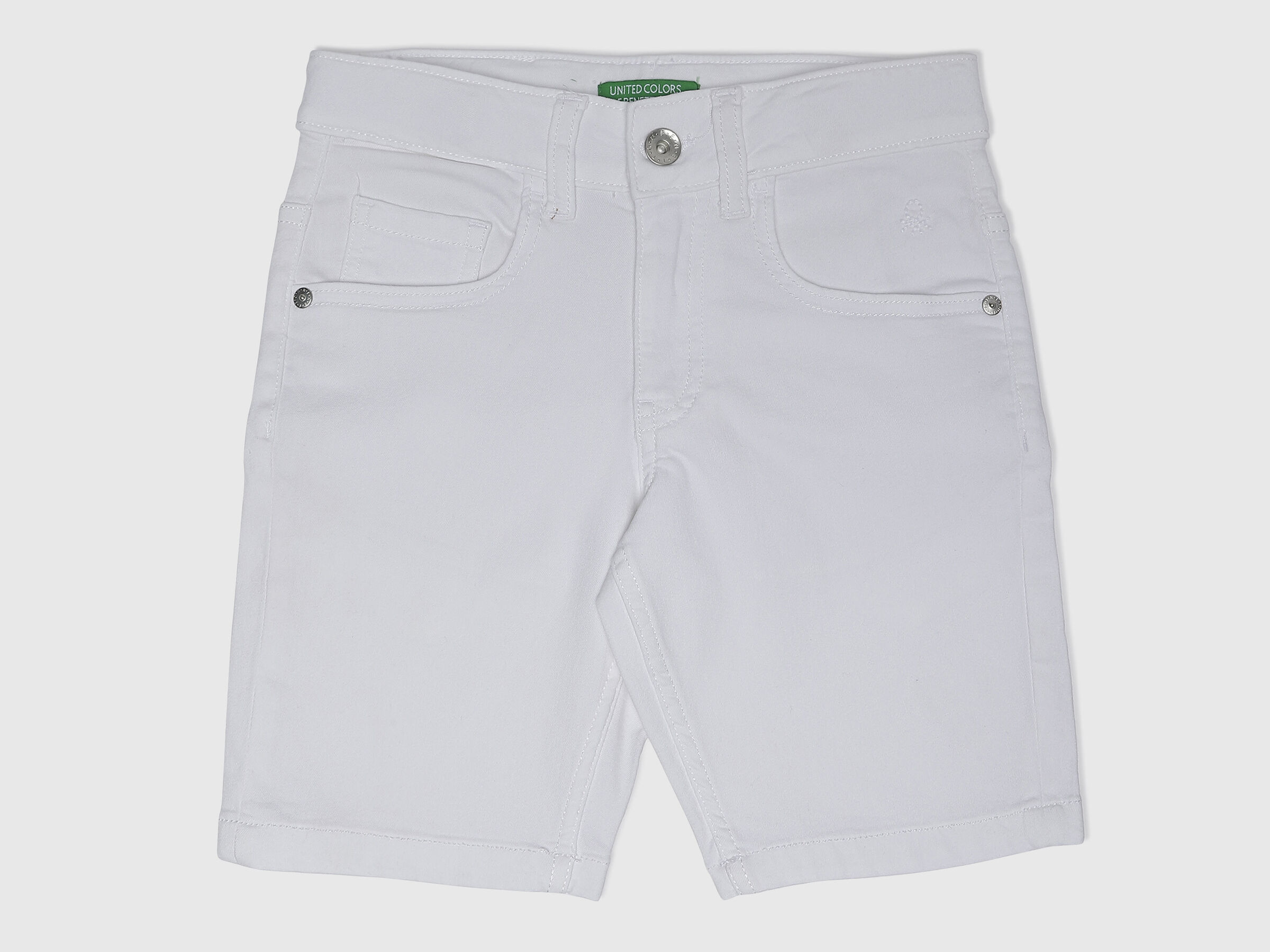White Denim Shorts-Solid image number 1