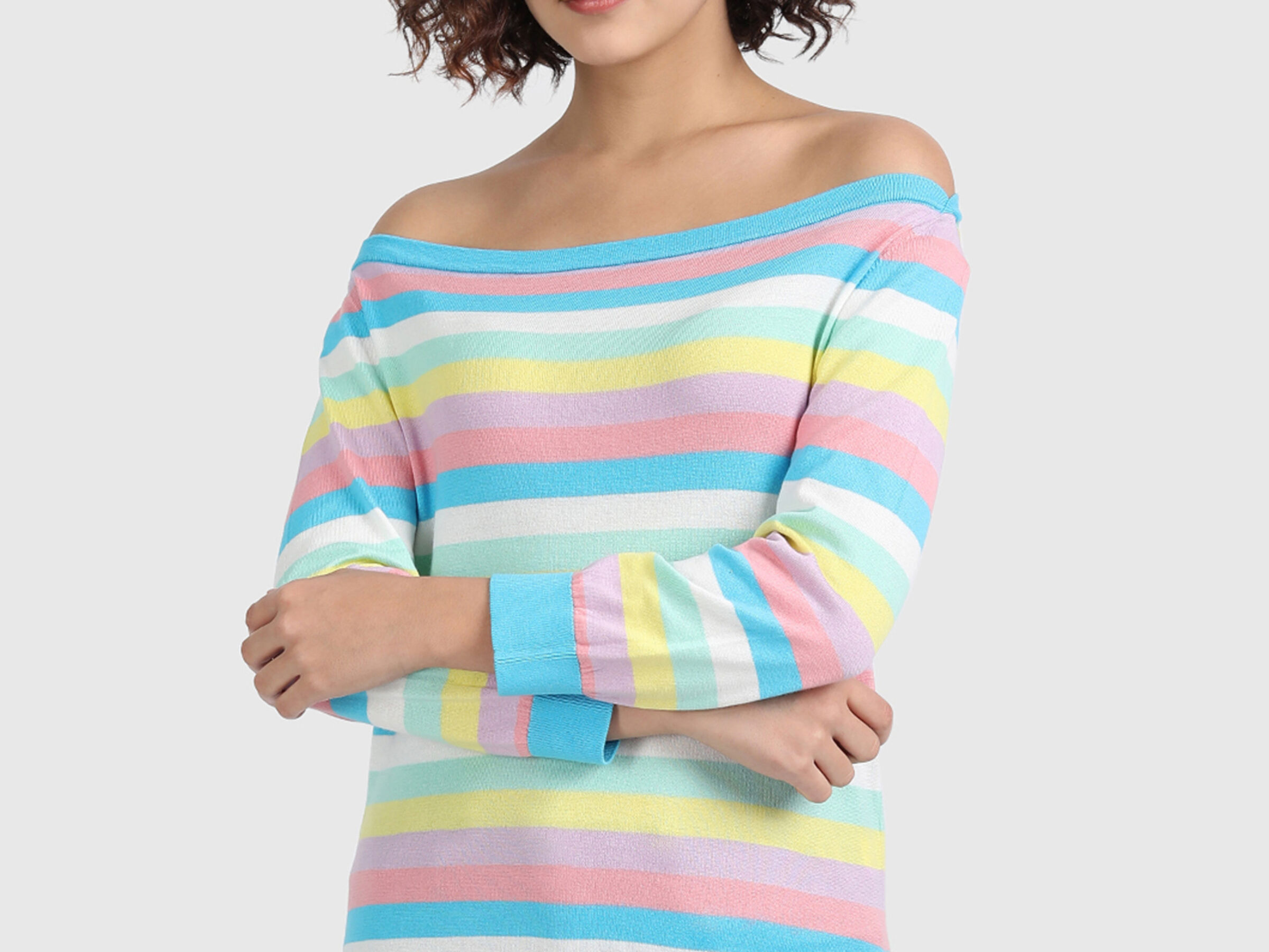 Cotton Boat Neck Striped Sweater image number 0