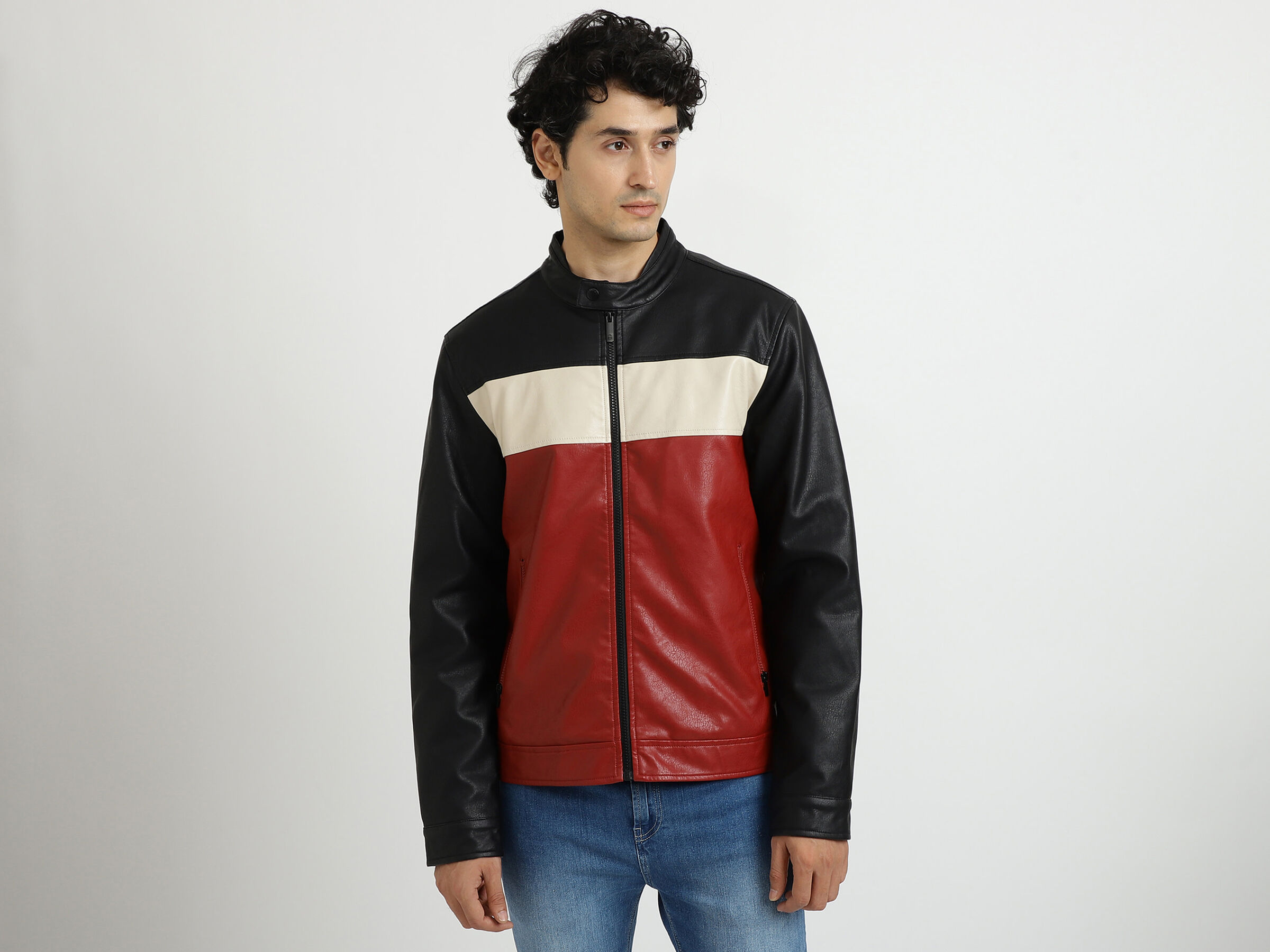 PU COLOR BLOCK JACKET image number 1