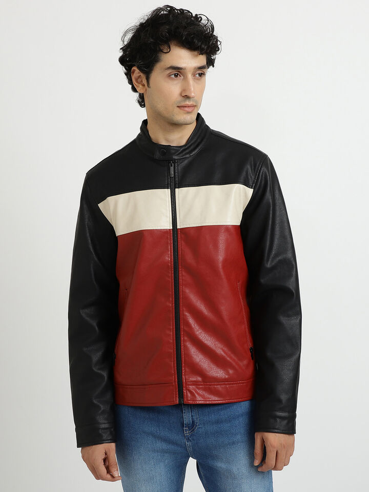 PU COLOR BLOCK JACKET image number 1