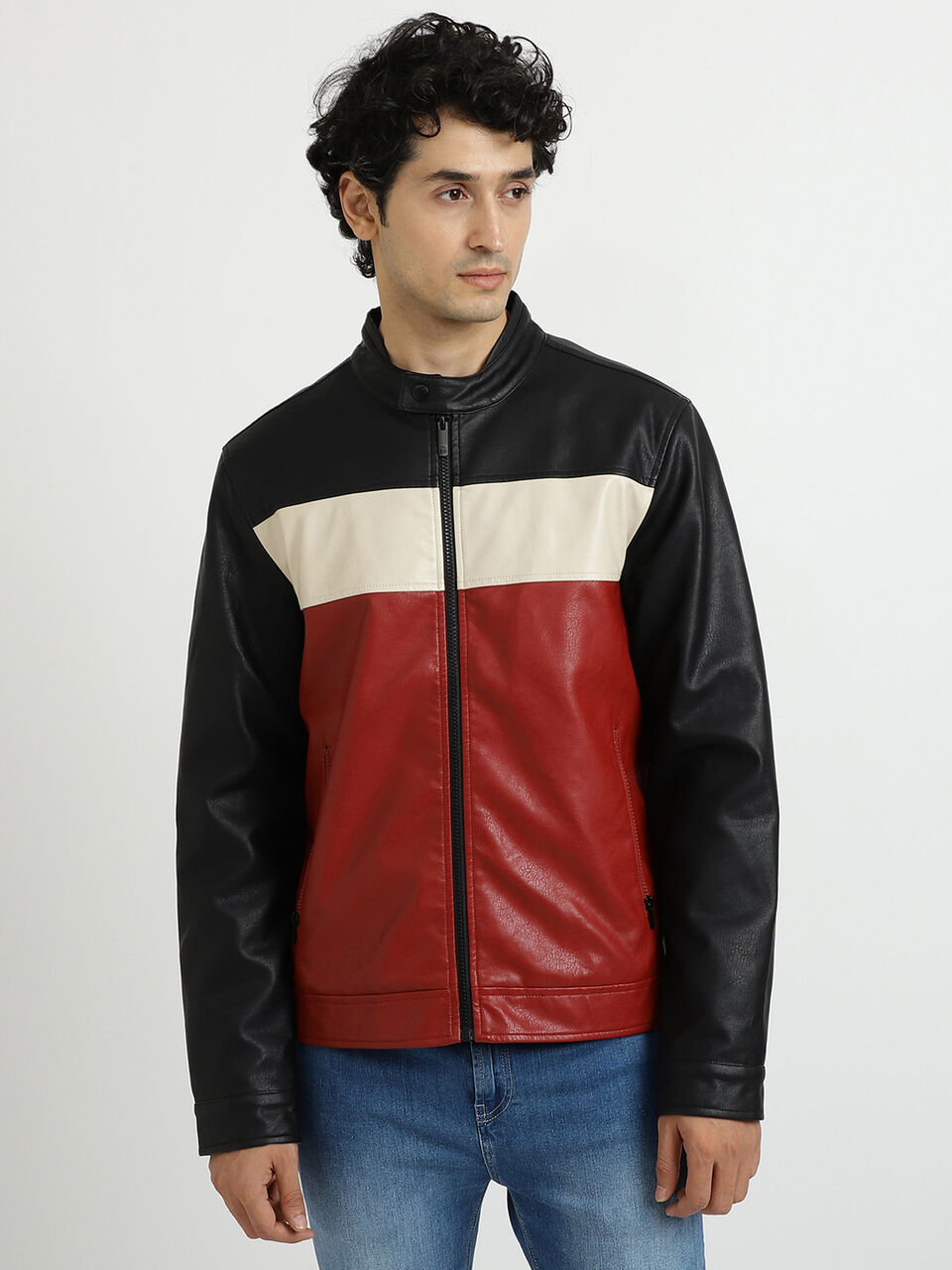 PU COLOR BLOCK JACKET image number null