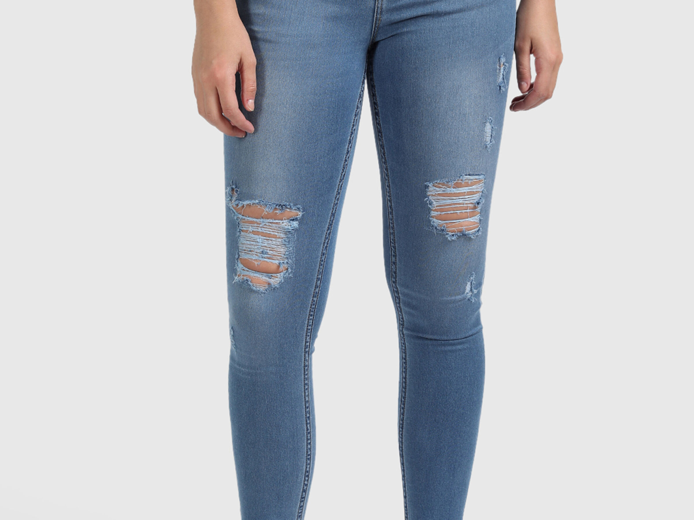 Cotton Ankle Length Denim with Distress image number 0