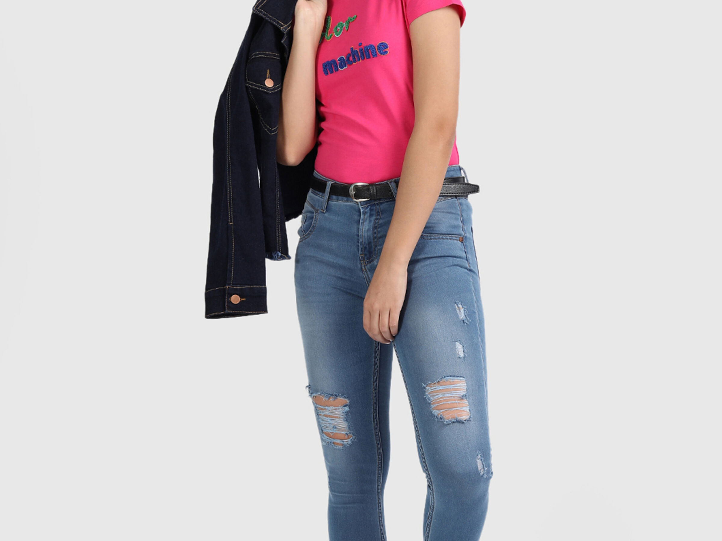 Cotton Ankle Length Denim with Distress image number 3