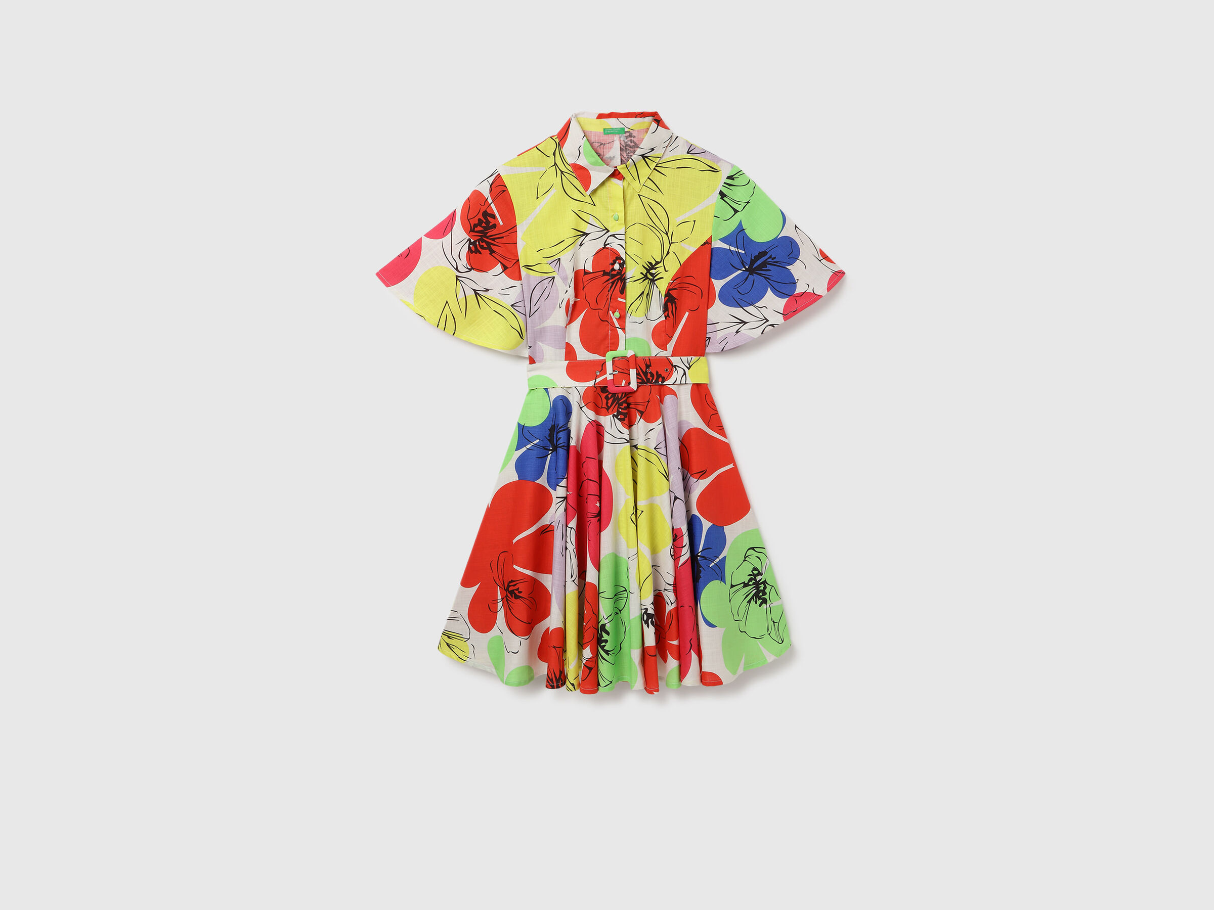S/S PRINTED SHORT FLARE DRESS WITH BELT image number 5