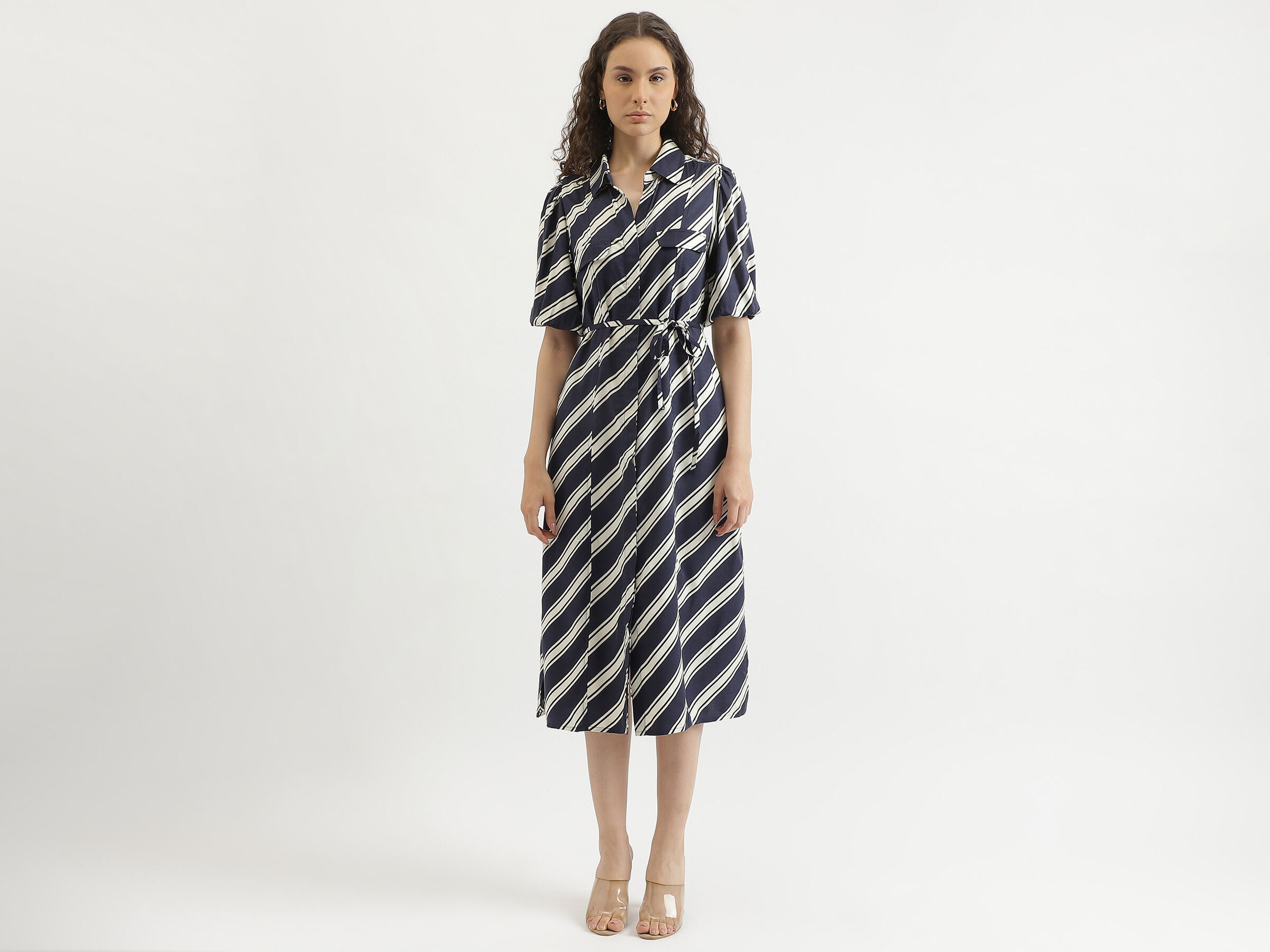 S/S DIAGONAL STRIPE SHIRT DRESS image number 0