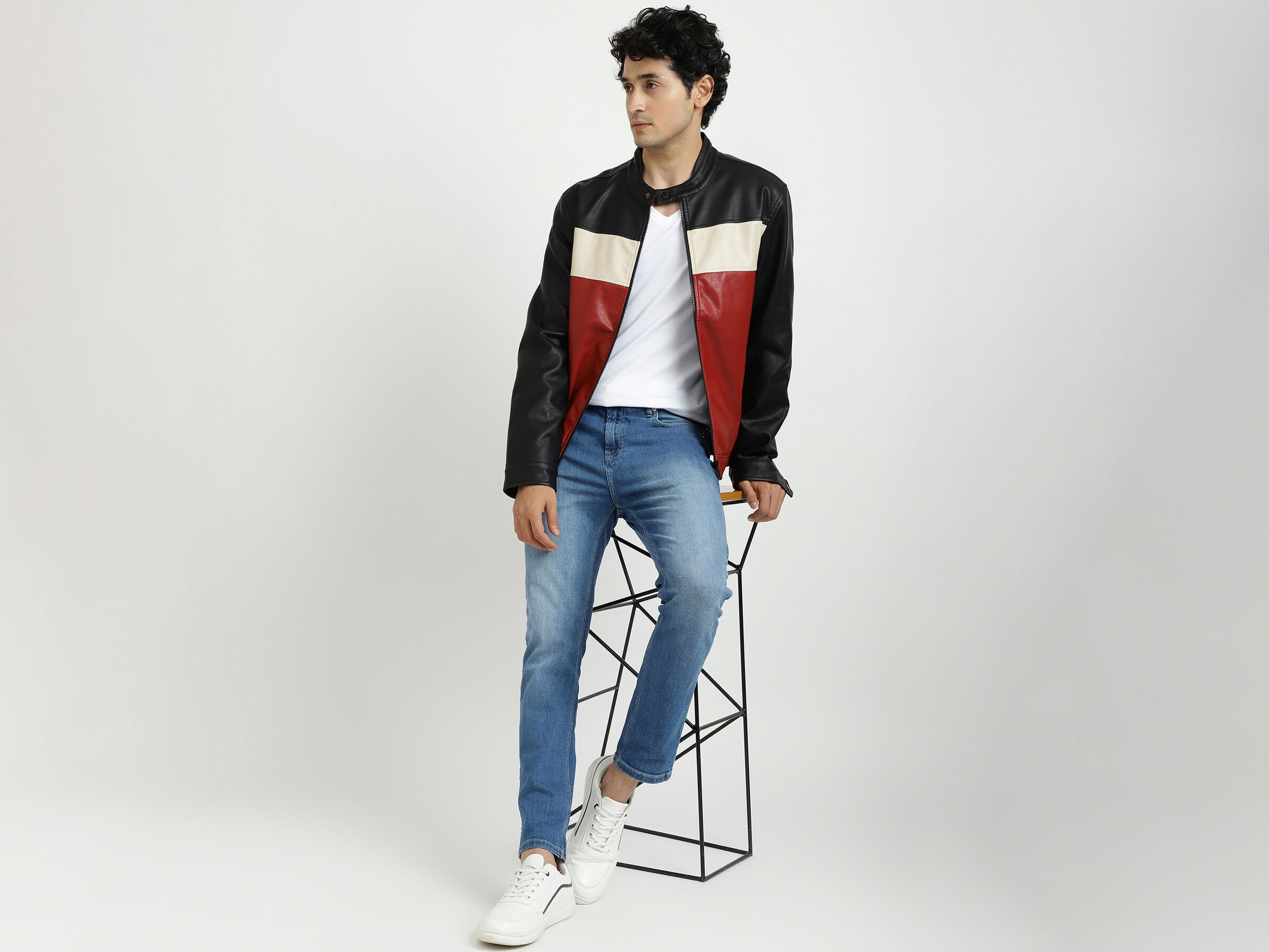 PU COLOR BLOCK JACKET image number 5