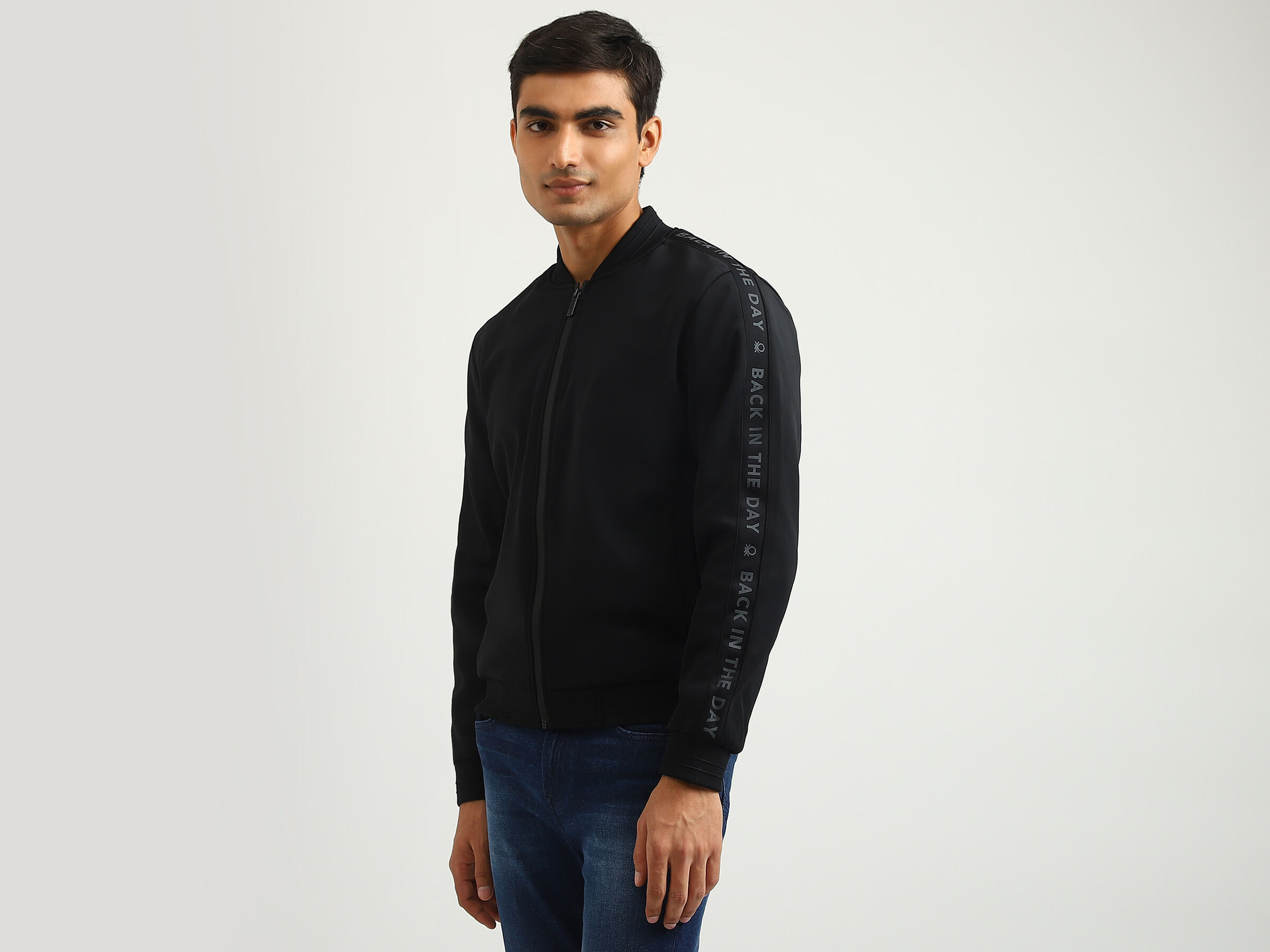 SLEEVE PRINT NEOPRENE KNIT JACKET image number 1