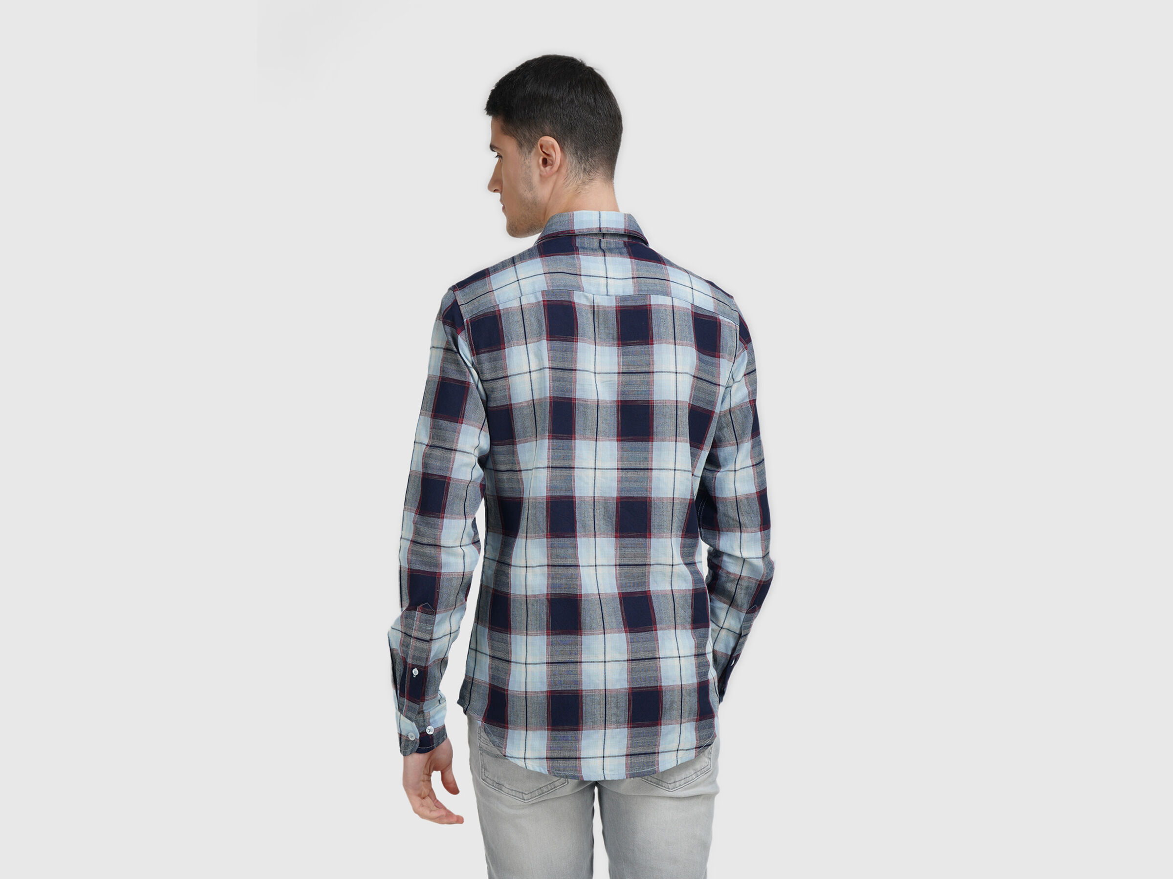 Full Sleeve Dobby Texture Indigo Check  Shirt image number 2