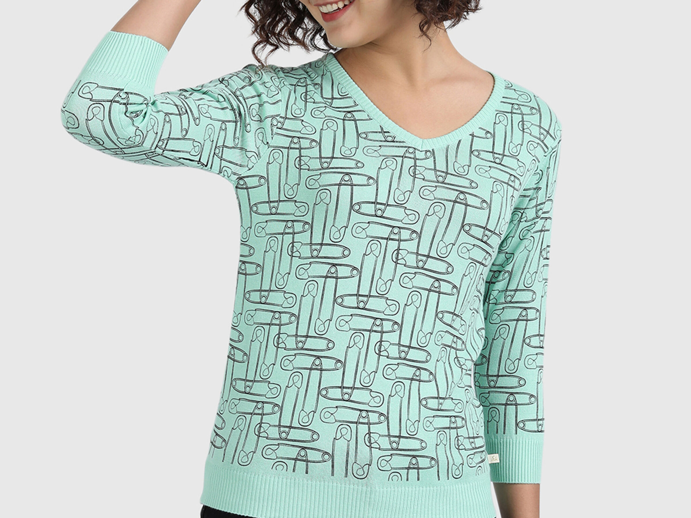 Pure Cotton Tricot Top with V-Neck image number 0