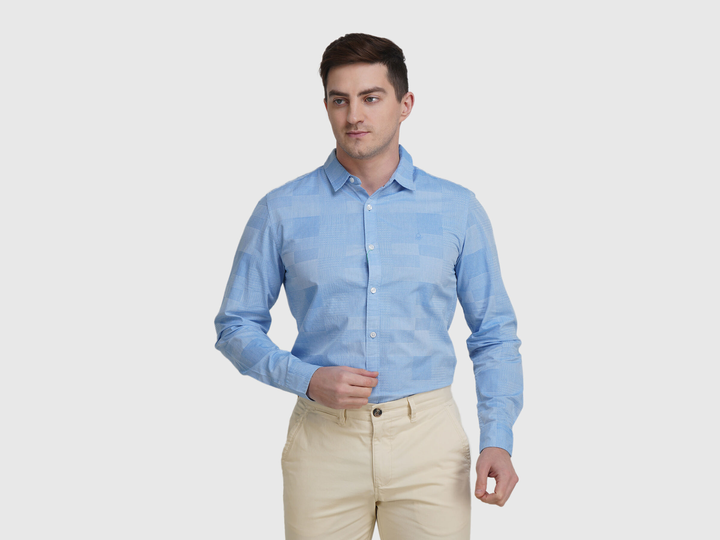 Fill Sleeve Dobby Chambray Shirt image number 0