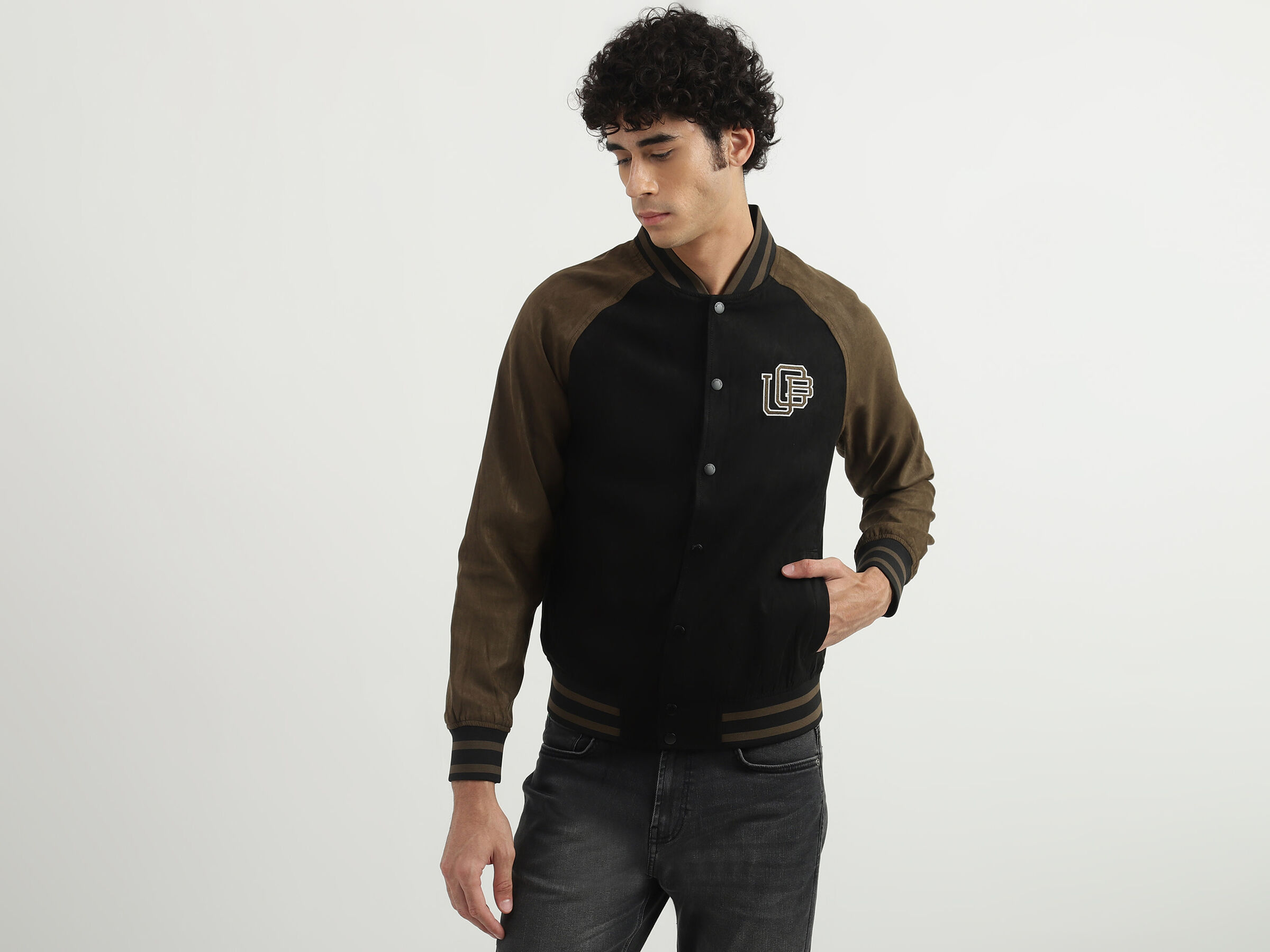 SUEDE VARSITY BOMBER JACKET image number 0