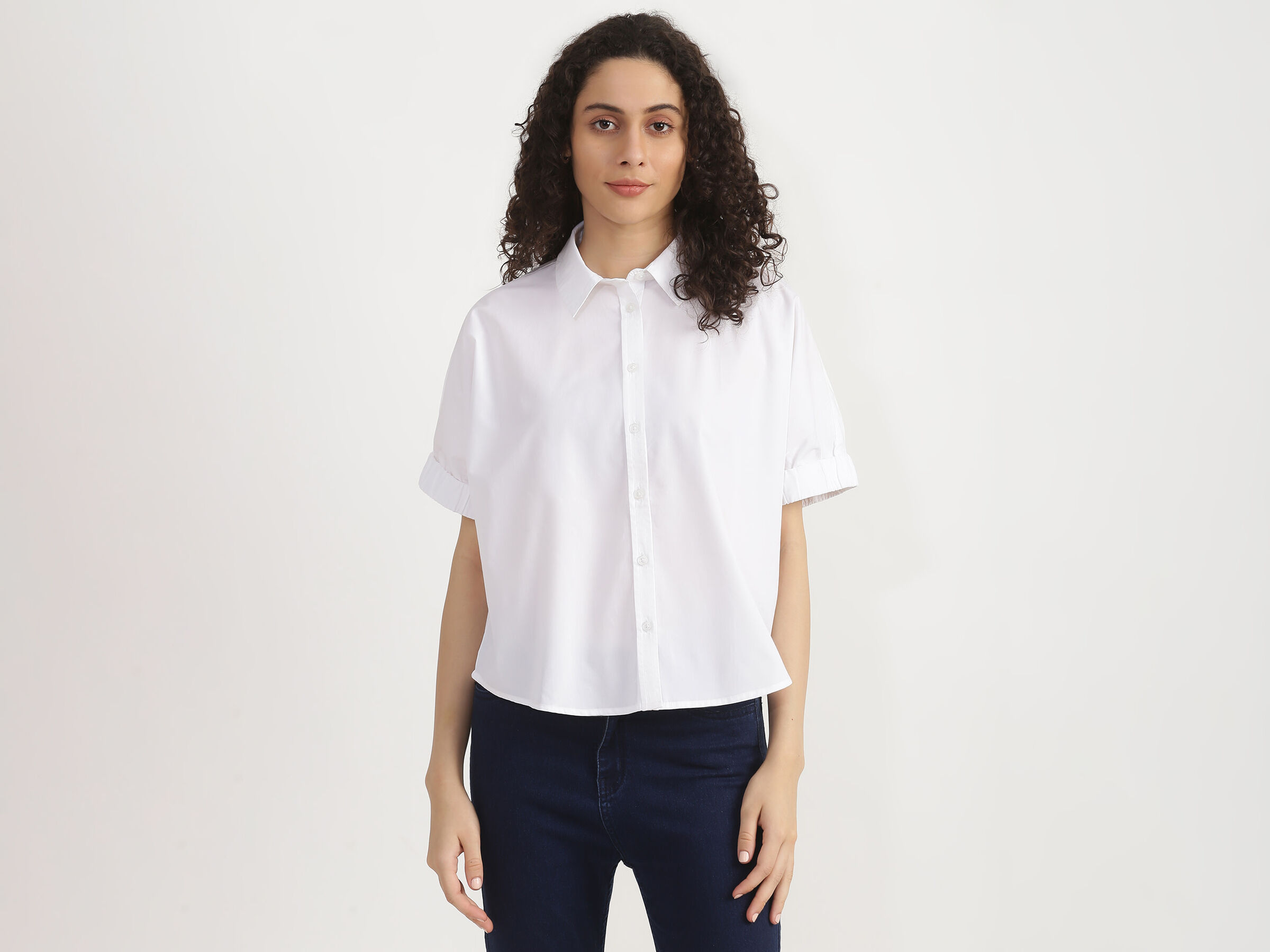 Short Sleeve Blouson Sleeve Button Down Shirt Top image number 0