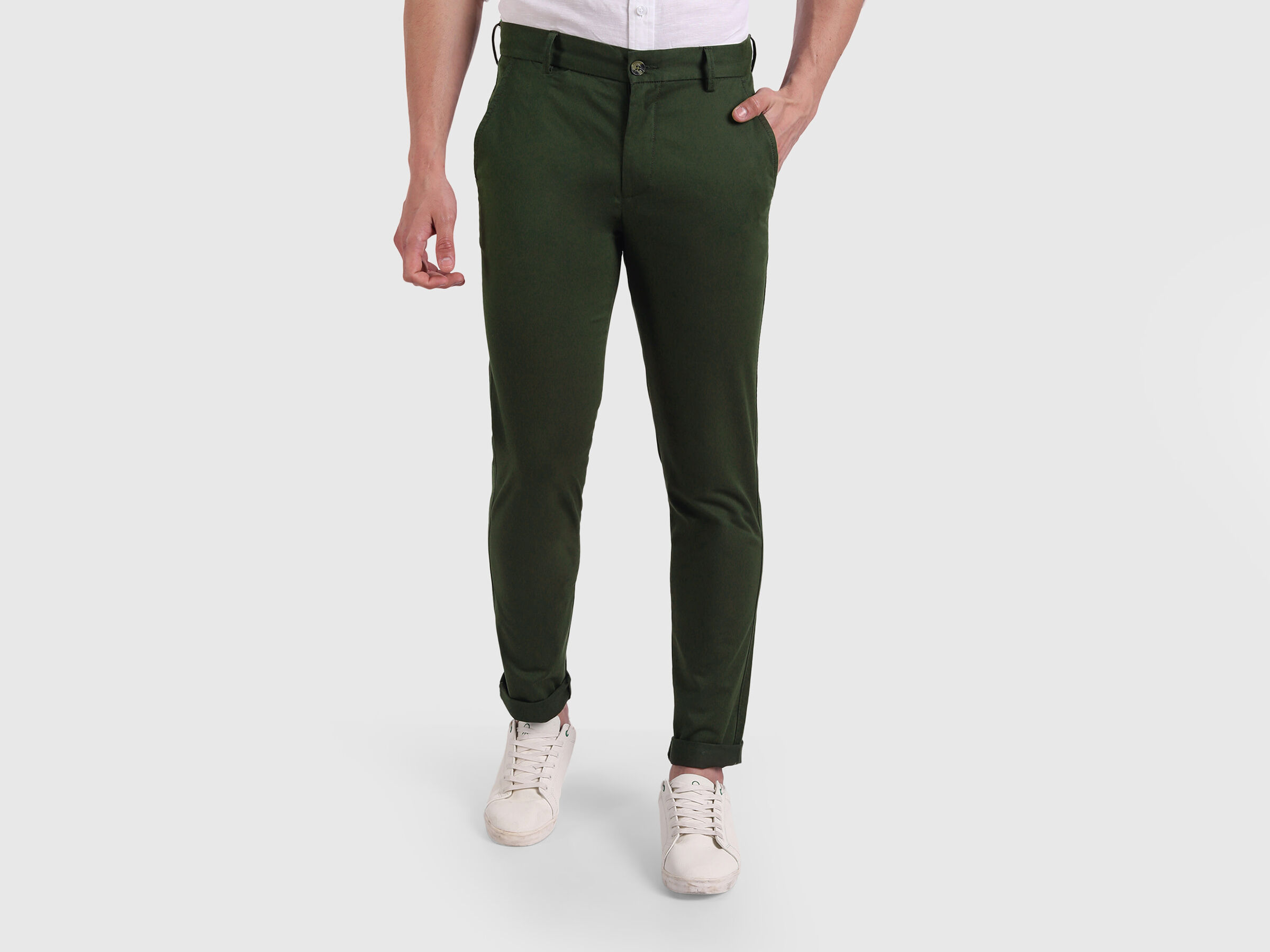 Slim fit satin trousers with stretch image number 0