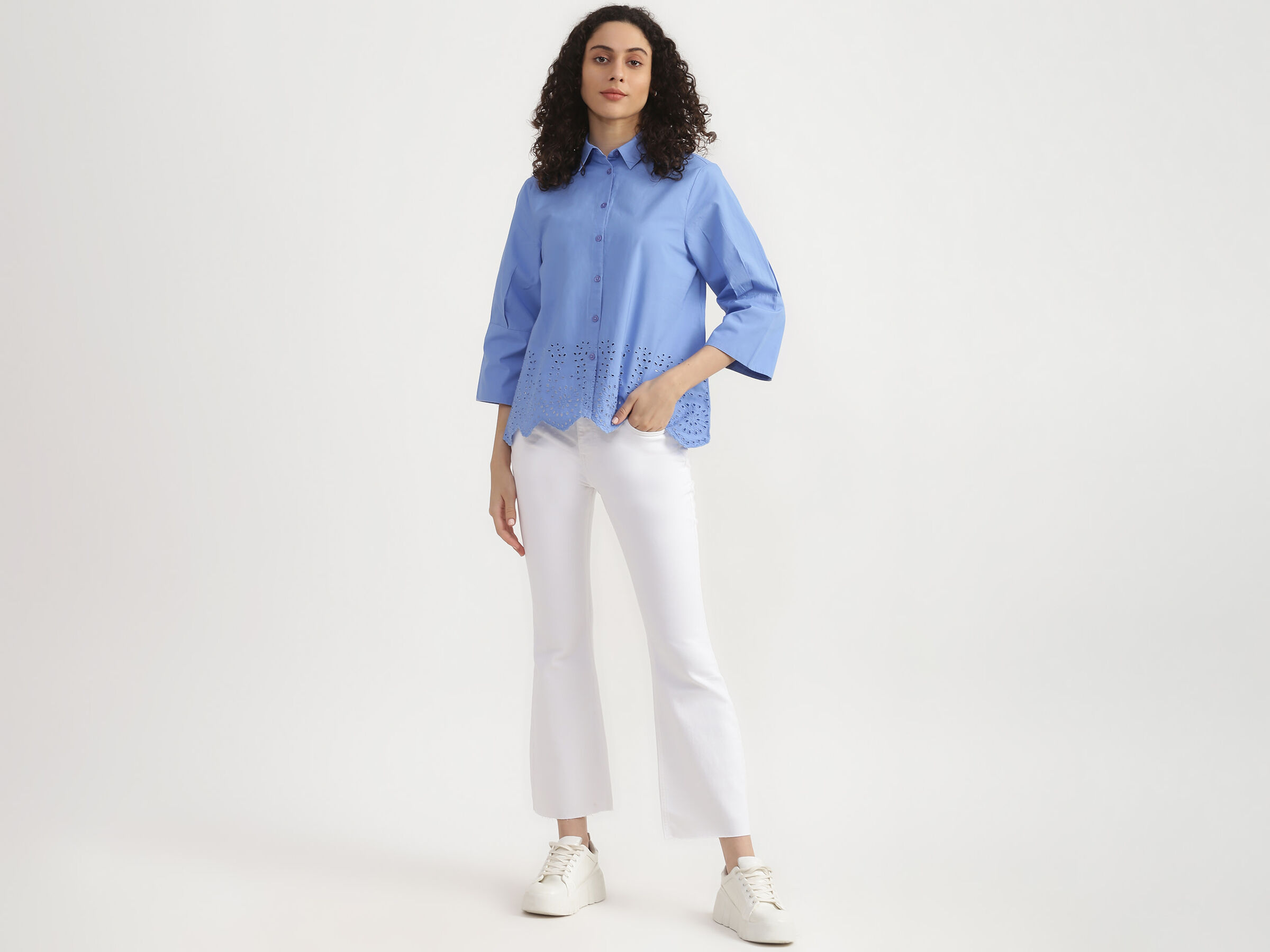Long Sleeve Button Down Shirt With Scallop Emb. image number 3