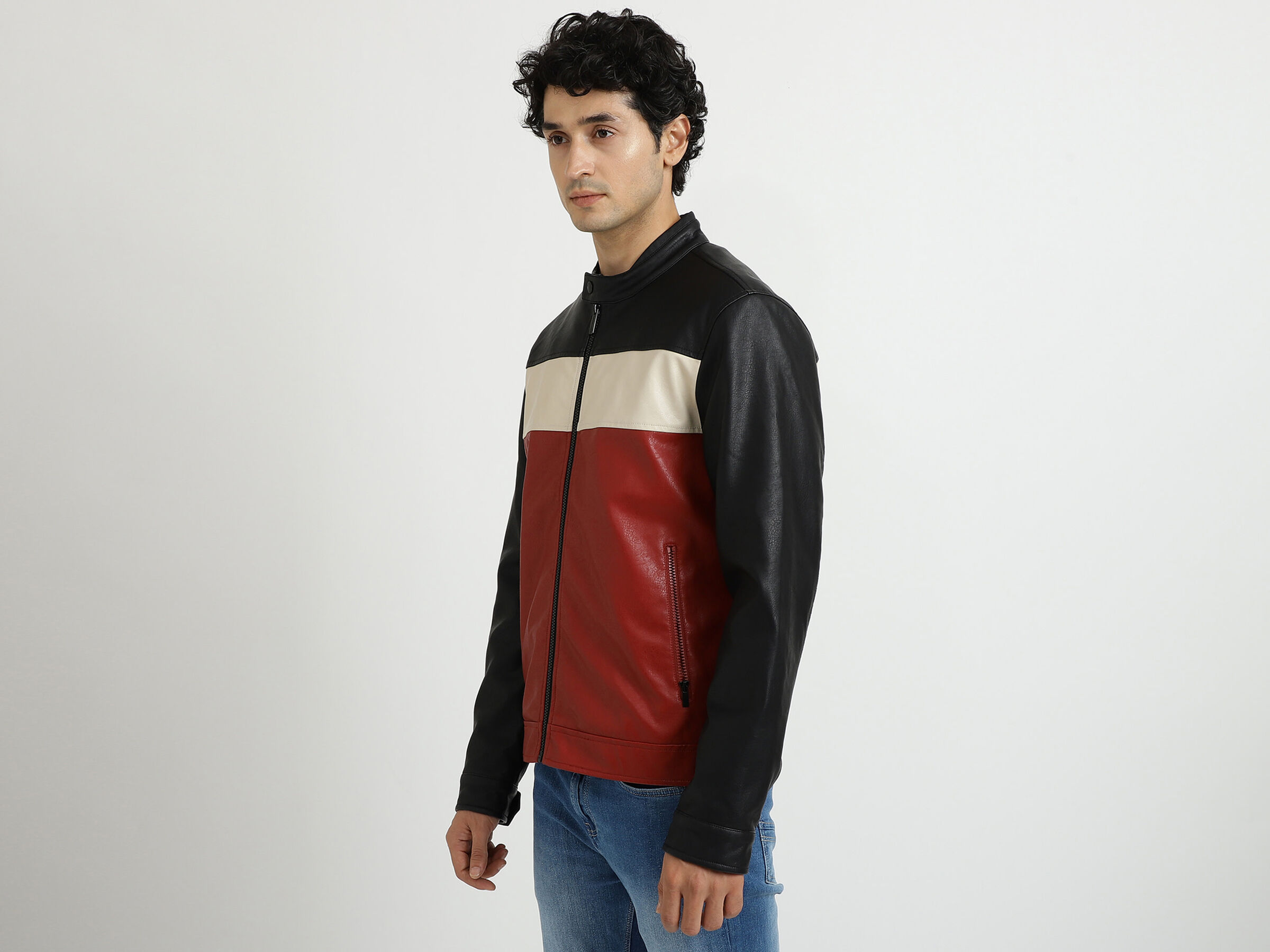PU COLOR BLOCK JACKET image number 2