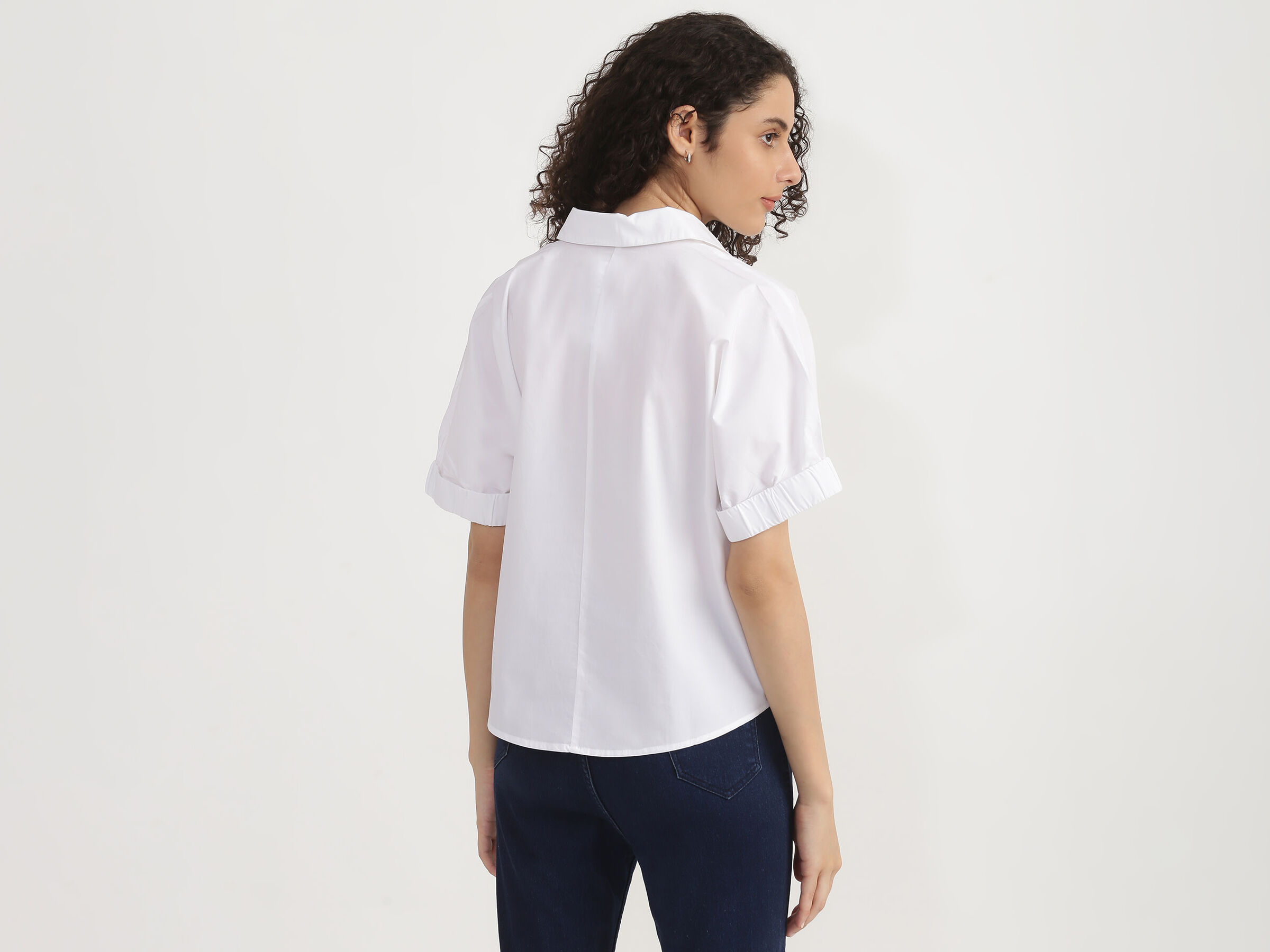 Short Sleeve Blouson Sleeve Button Down Shirt Top image number 2