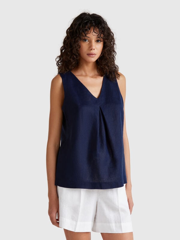Sleeveless blouse in pure linen Women