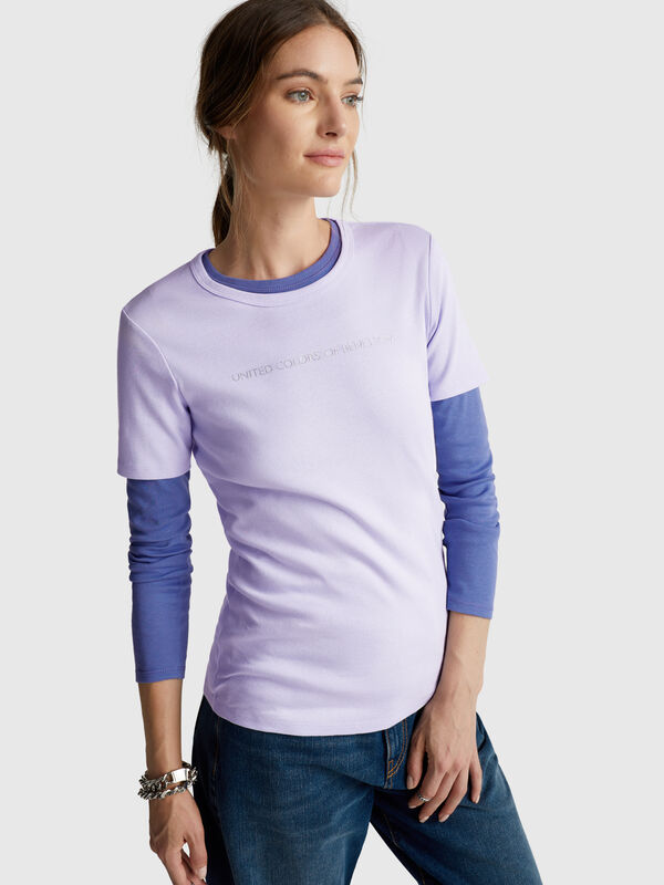 T-shirt in 100% cotton with glitter print logo Women