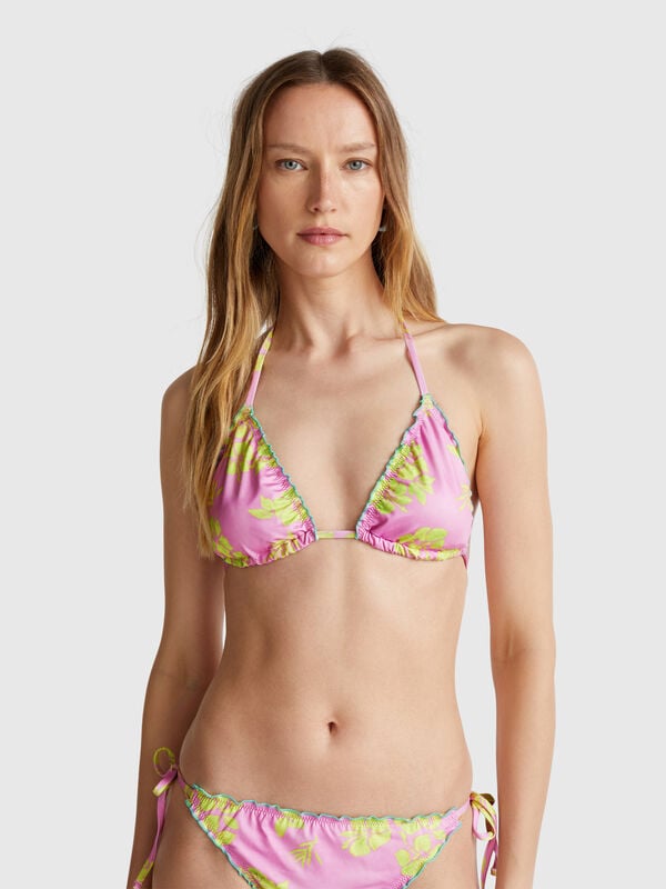 Padded triangle bikini top with flower print Women