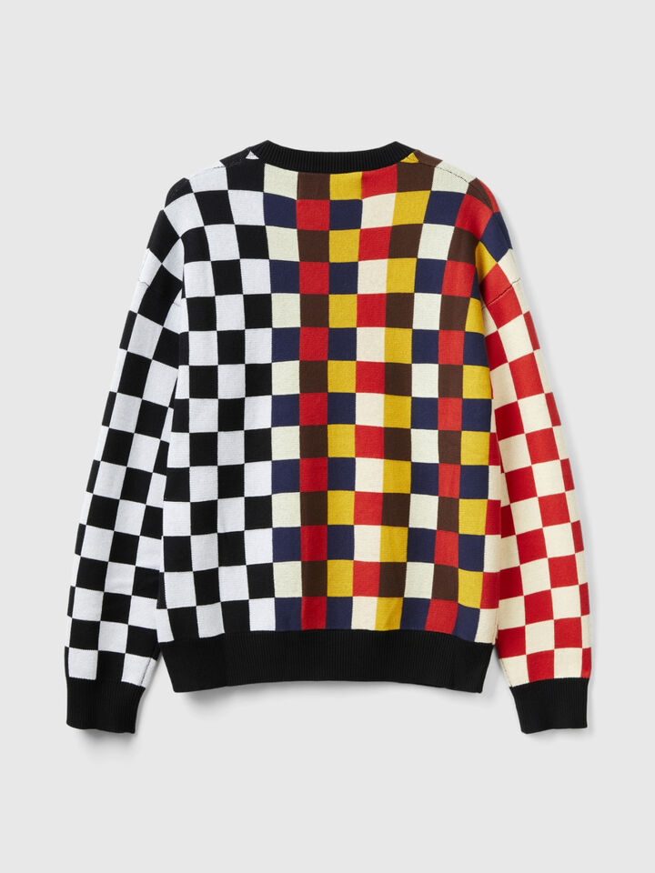Checkered sweater in 100% cotton image number 2