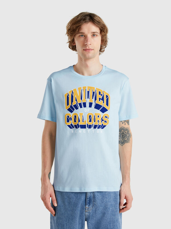 Light blue cotton T-shirt with yellow logo Men