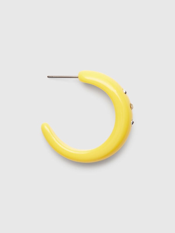 Yellow hoop earrings with rhinestones and studs Women
