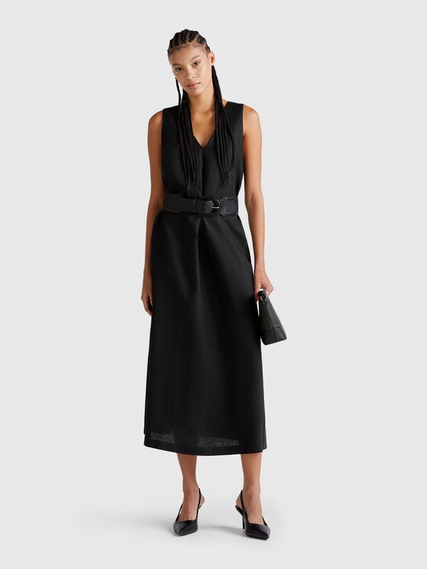 Sleeveless dress in pure linen Women