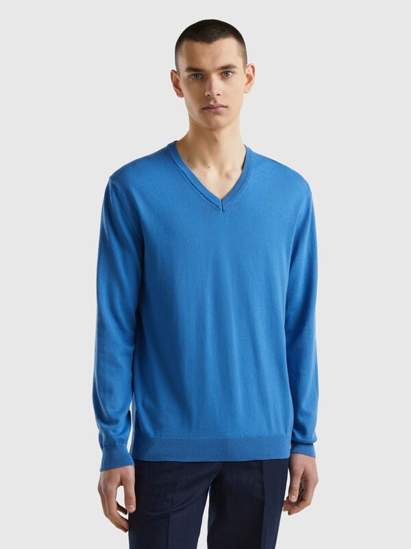 V-neck sweater in pure cotton Men