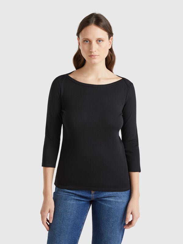 T-shirt with boat neck in 100% cotton Women