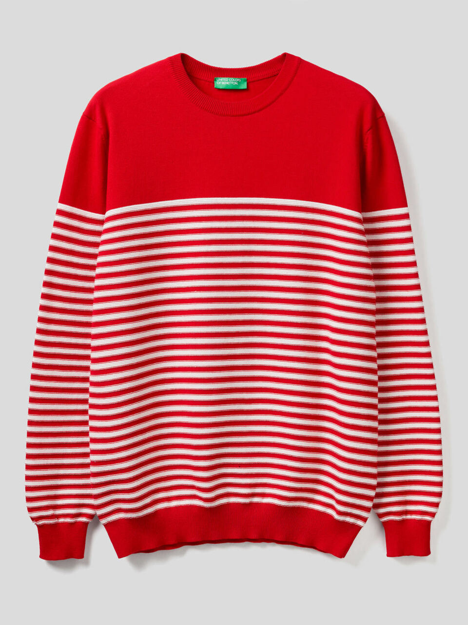 Striped 100% cotton crew neck sweater image number 1