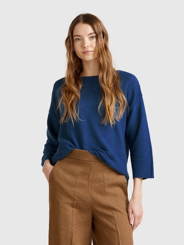 Sweater in linen blend with 3/4 sleeves Women