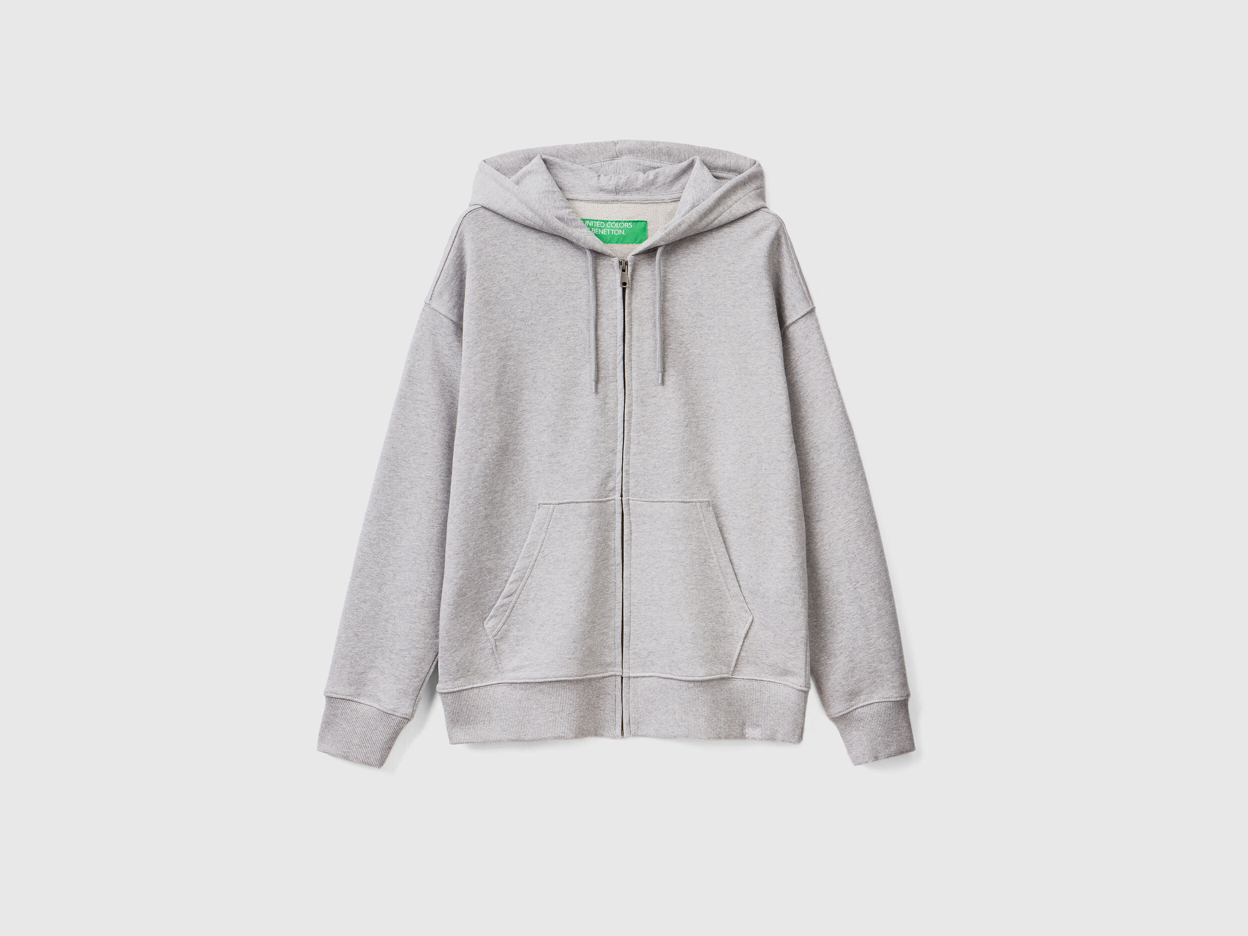 Zip up hoodie in cotton Light Gray Benetton