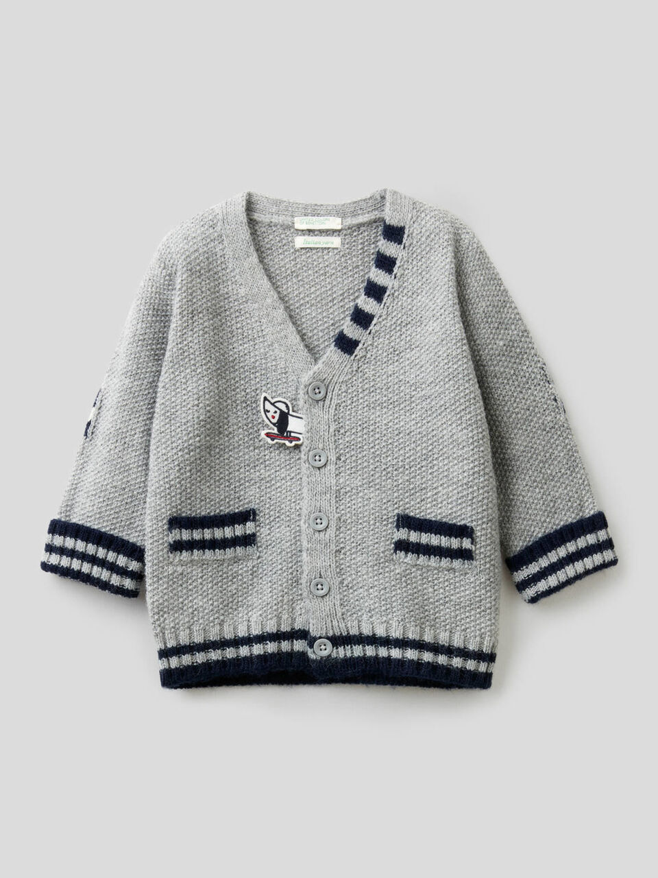 Cardigan in wool blend with patches image number 1