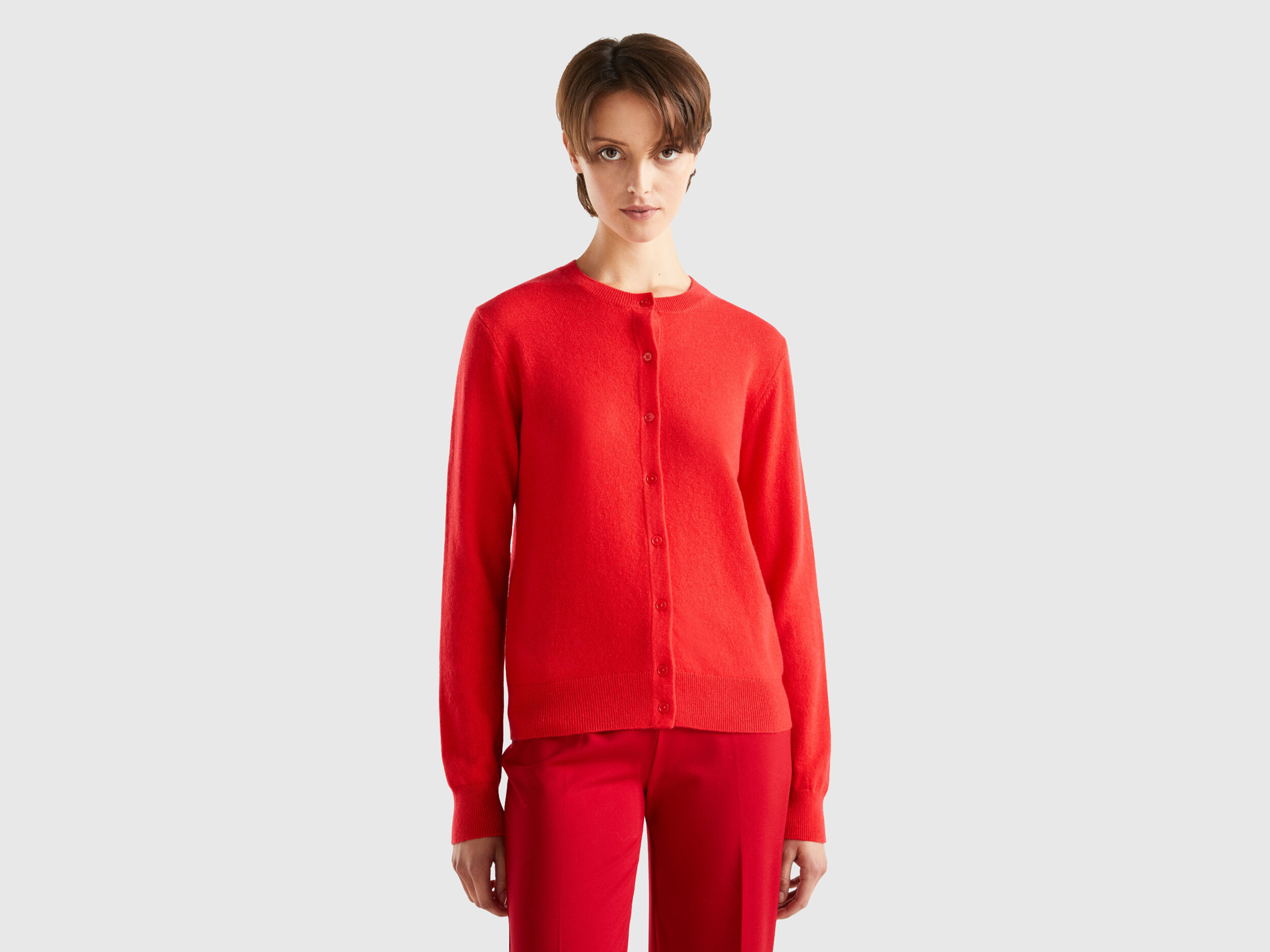 Coral red cardigan in pure cashmere