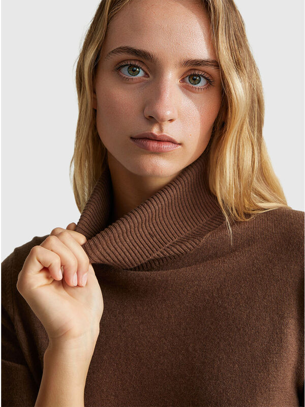 Brown short sleeve turtleneck in cashmere blend Women