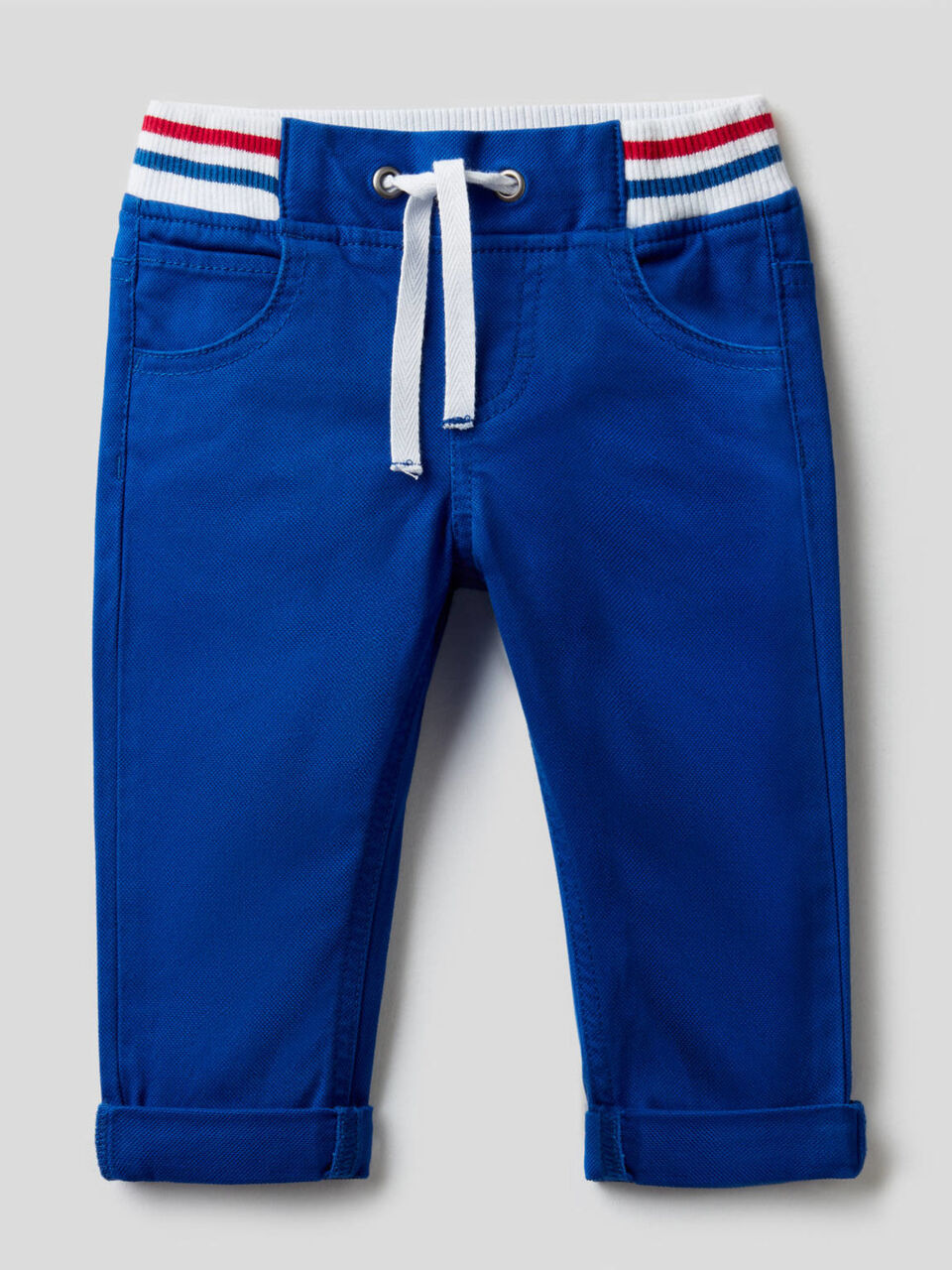 Trousers with drawstring in stretch cotton image number 1