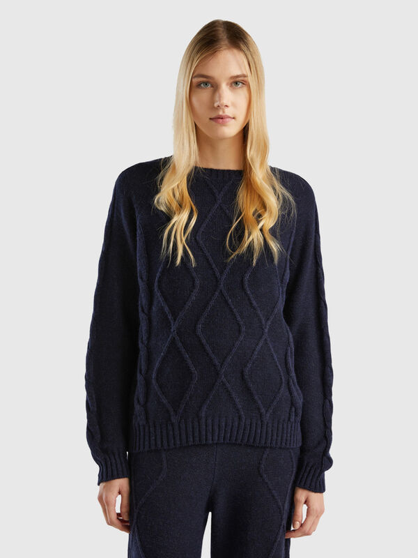 Sweater with cables and diamonds
